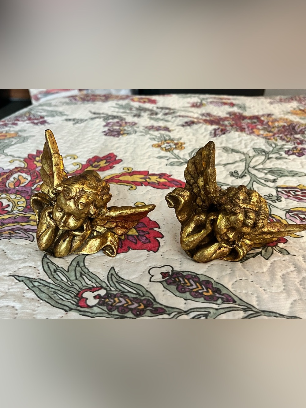 Vintage MCM Angel Cherub Door Handle / Knobs Finials Curtain Ends Gold Tone